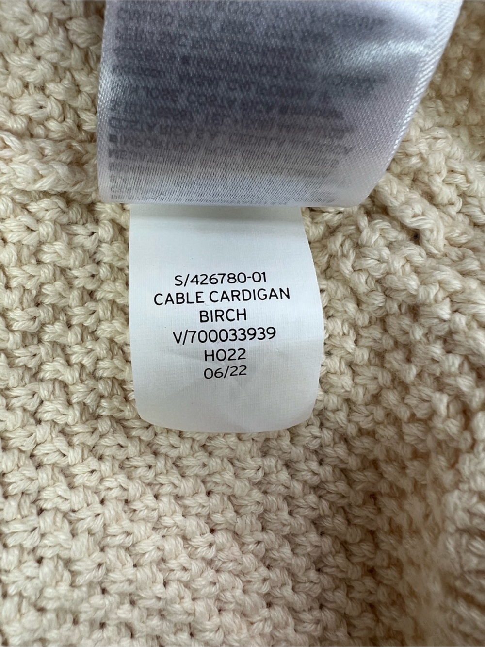 Gap NWT Cable-Knit 100% Cotton Cardigan Lapel Collar Sweater in Birch Cream, M - Picture 8 of 9